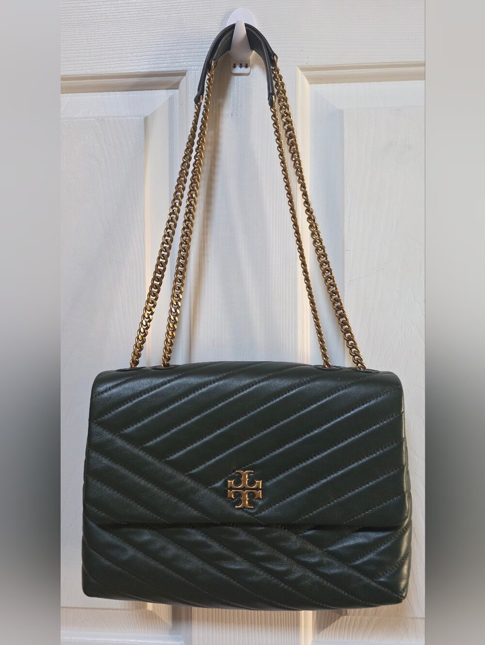 Tory Burch Kira Quilted Chevron Leather Convertible Shoulder Bag with Gold Chain